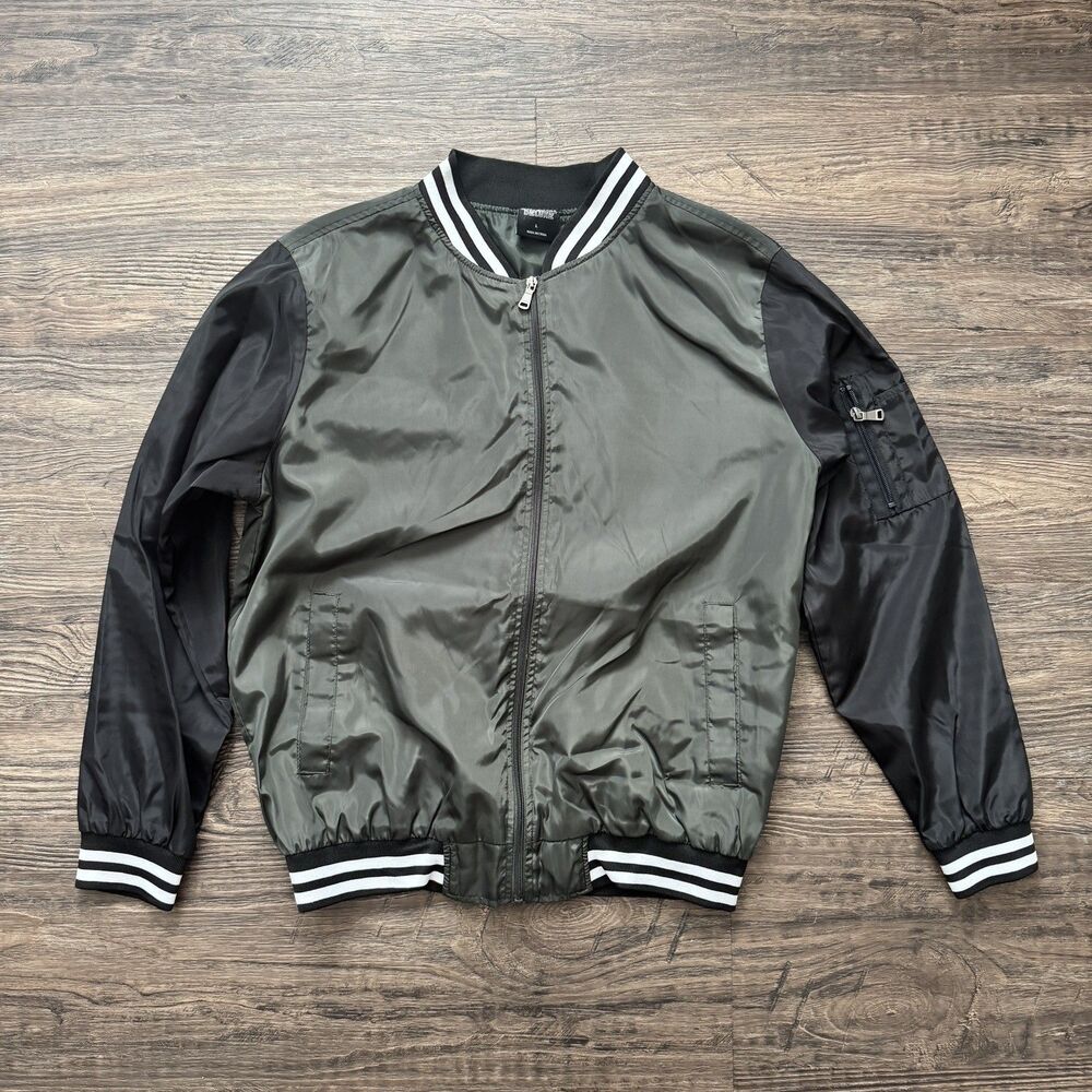 ORIGINAL DELUXE Bomber Varsity JACKET Green/Black Baseball Men’s size LARGE